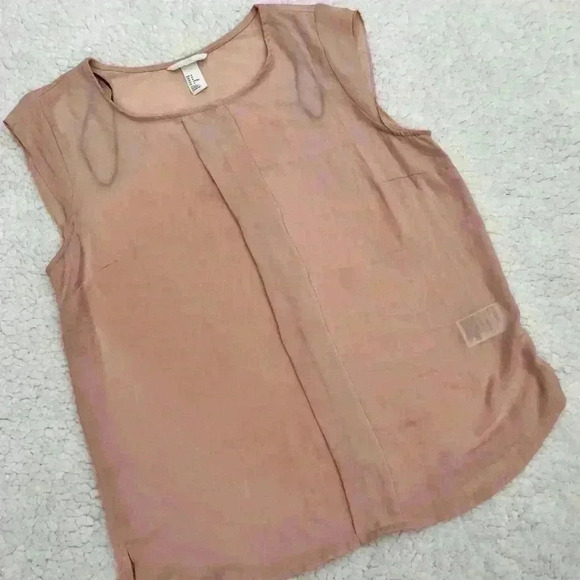 H&M Blush Semi Shear Light Weight Crew Neck Cap Sleeve Sleeveless Top Size M - Picture 4 of 8